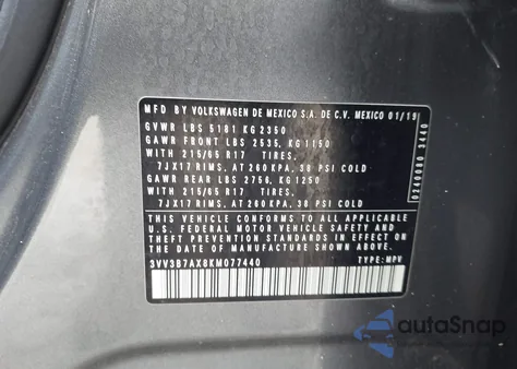 2019 Volkswagen Tiguan 2.0T Se/2.0T Sel/2.0T Sel R-Line/2.0T Sel R-Line Black from USA, damaged, VIN 3VV3B7AX8KM077440